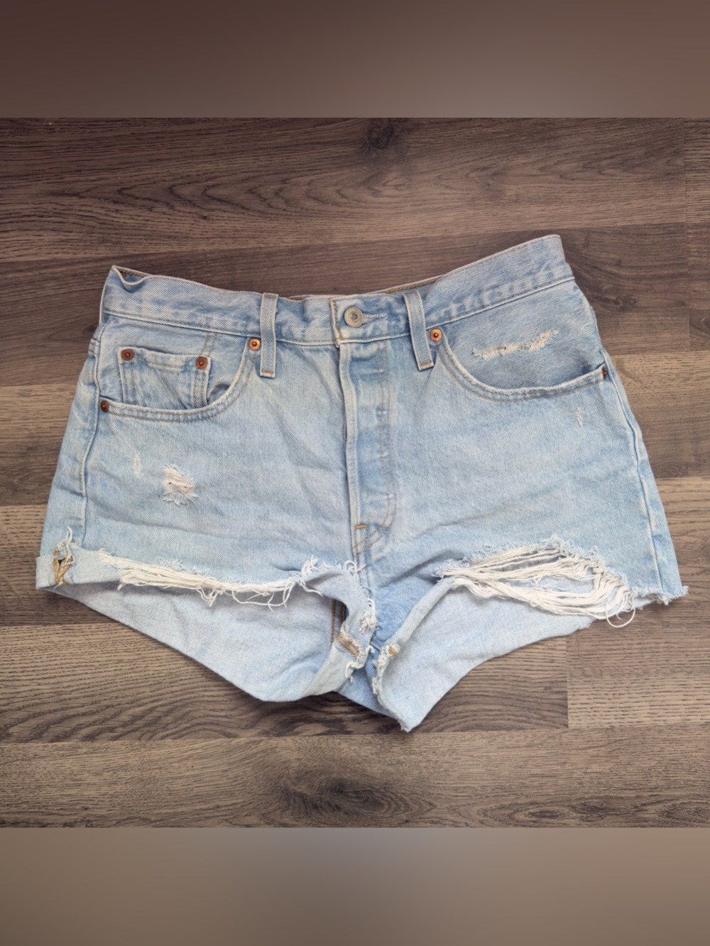 Levi's Light Blue Distressed High-Waist Jean Shorts
